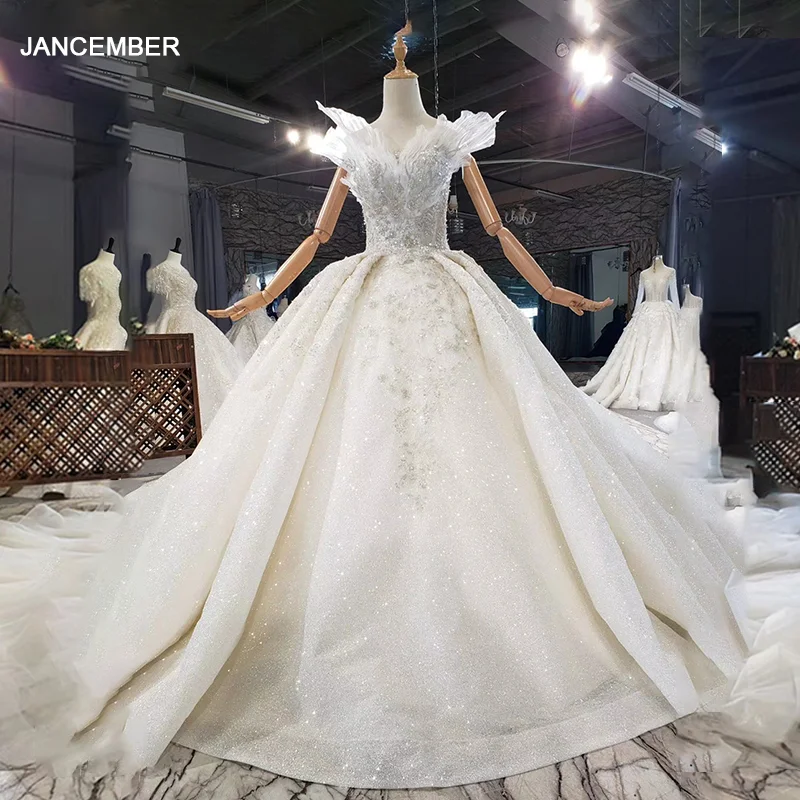 

HTL1674 Luxurious Crystal Sequined Pearls Strapless With Slessless Wedding Dress 2020 Big